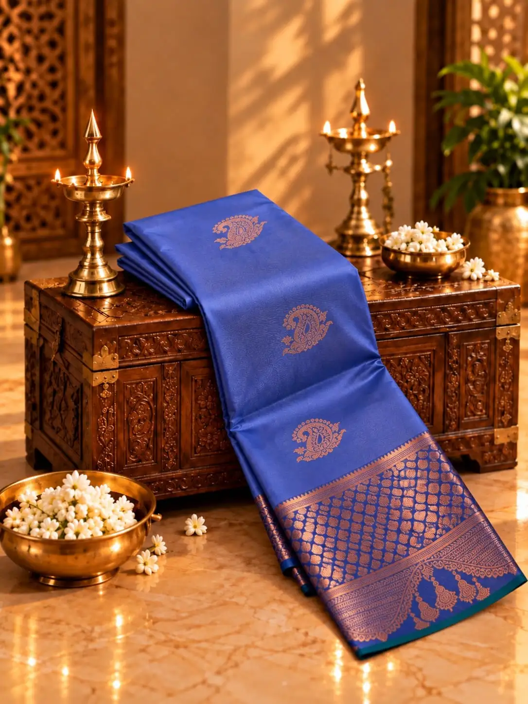 Paisley Butta Geometric Pallu Soft Silk Saree